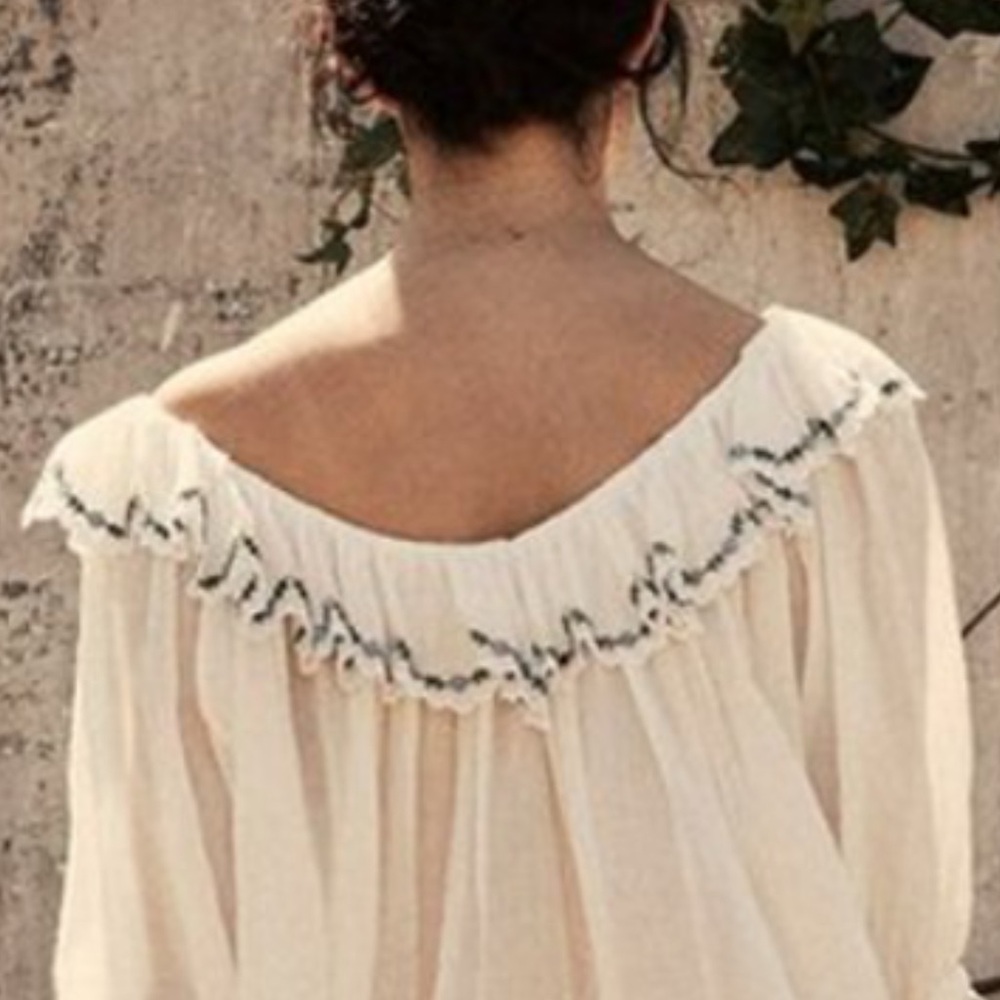 DOÉN CHATEAU 🌺🍃 “BLOUSE,” WHITE, (was hemmed from Chateau Slip), RARE, Size L - Picture 3 of 13